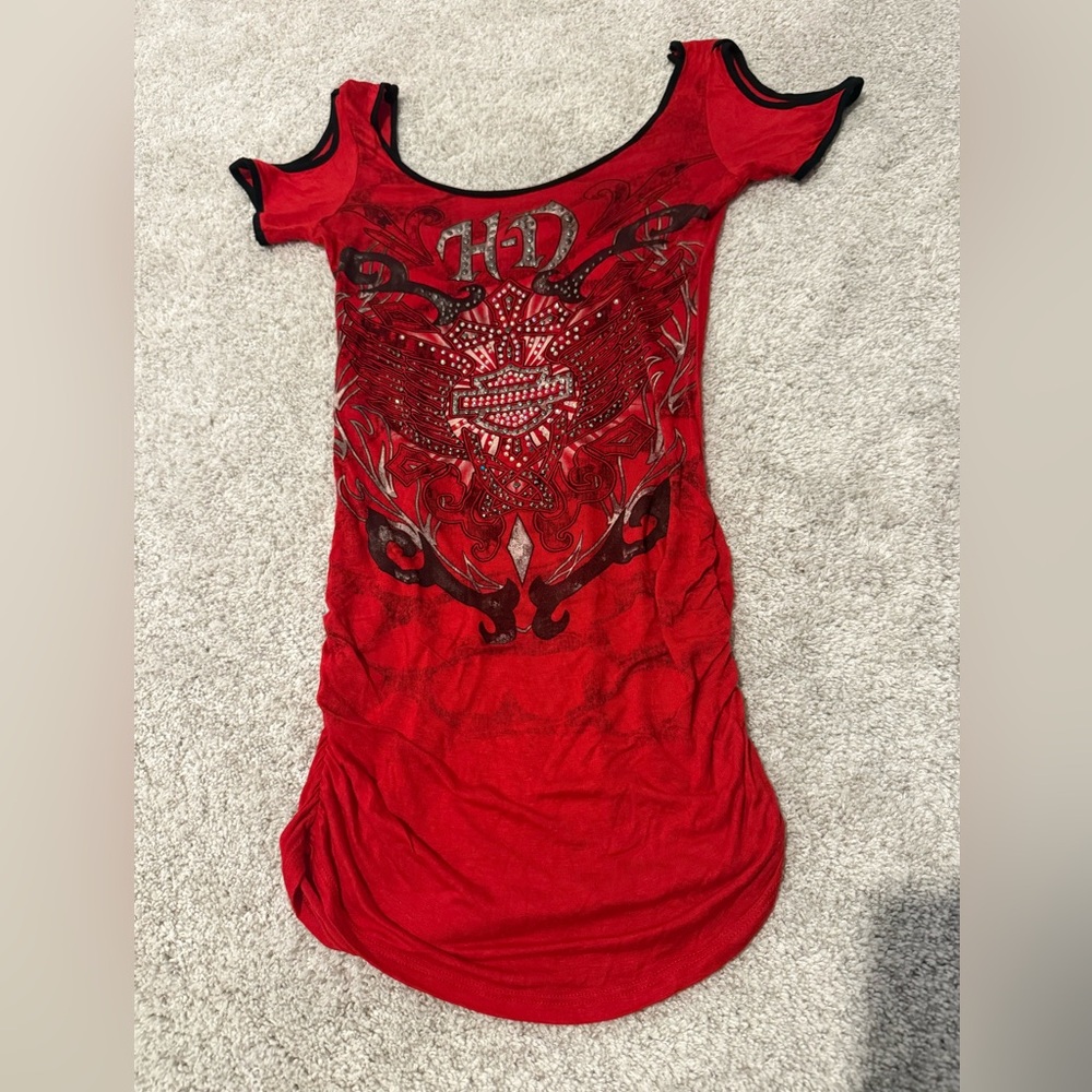 Harley-Davidson Red and Black Short Sleeve Tee